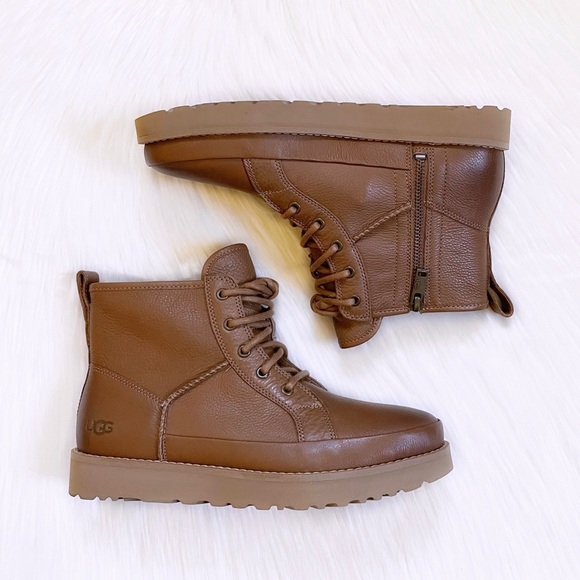 UGG Women’s Deconstructed Lace Chestnut Leather Combat Boots - Picture 3 of 8